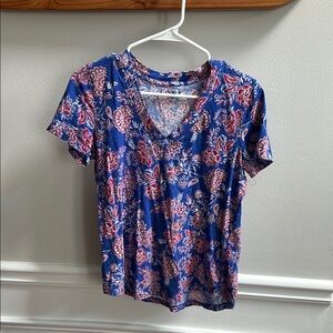 Women’s LOFT Floral Blue Short Sleeve Top